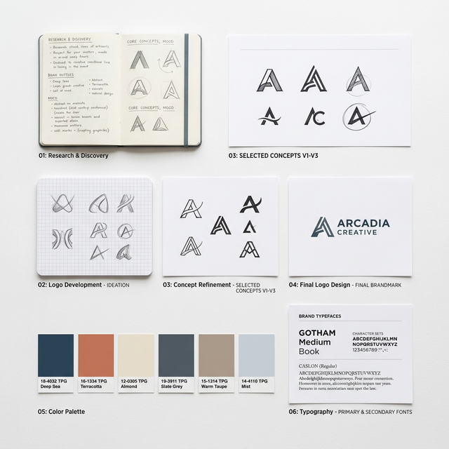 Marka Kimliği Tasarım Süreci — Araştırma Sketching Logo Renk